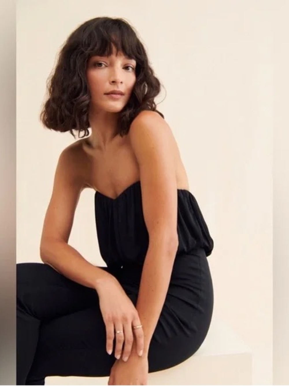 Third Form Black Formal Cocktail Strapless Tapered Leg Jumpsuit size 6